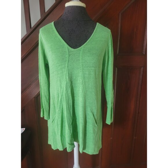 Habitoat Green Linen V-Neck Tunic With Long Sleeves & Pockets Womens Size S - Picture 1 of 7